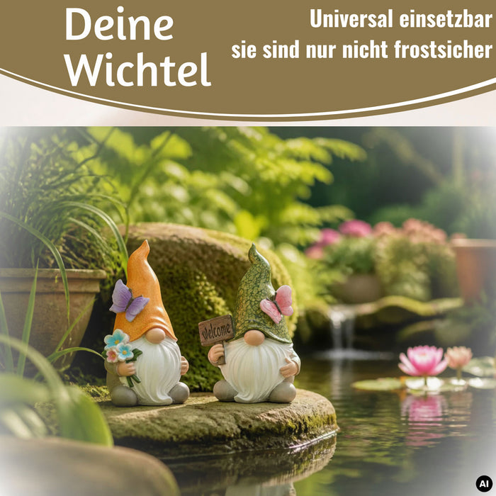 KI-generiertes Bild 2x Deko Figuren Wichtel Set 15cm Gartenwichtel Gartenzwerg Garten Objekt