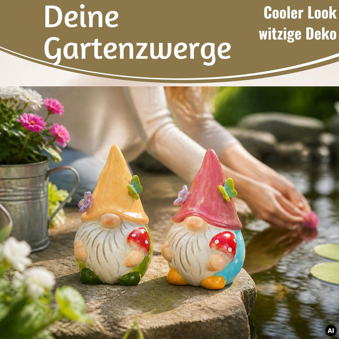 KI-generiertes Bild 2x Deko Figuren Wichtel Set 11cm Gartenwichtel Gartenzwerg Garten Objekt