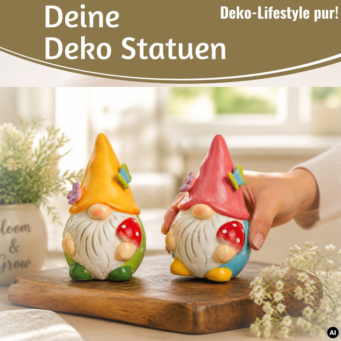 KI-generiertes Bild 2x Deko Figuren Wichtel Set 11cm Gartenwichtel Gartenzwerg Garten Objekt
