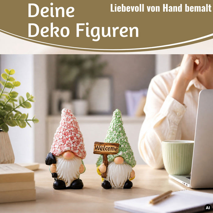 KI-generiertes Bild 2x Deko Figuren Wichtel Set 16cm Gartenwichtel Gartenzwerg Garten Objekt