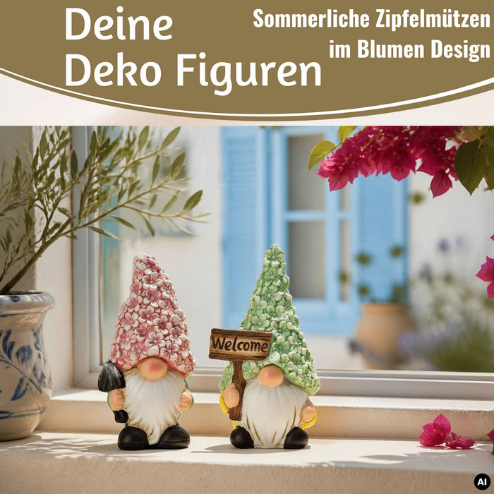 KI-generiertes Bild 2x Deko Figuren Wichtel Set 16cm Gartenwichtel Gartenzwerg Garten Objekt