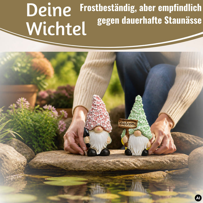 KI-generiertes Bild 2x Deko Figuren Wichtel Set 16cm Gartenwichtel Gartenzwerg Garten Objekt
