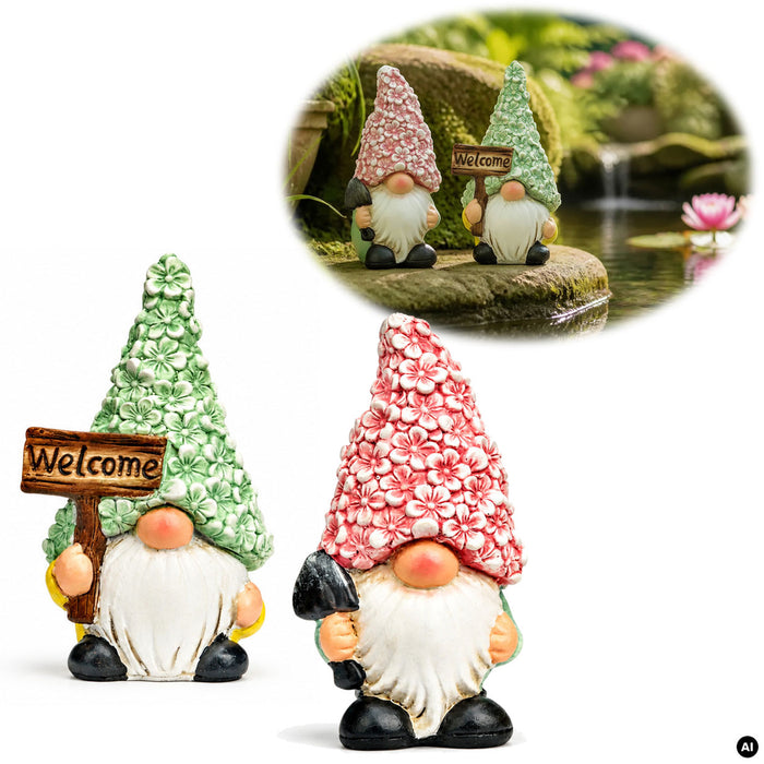 KI-generiertes Bild 2x Deko Figuren Wichtel Set 16cm Magnesia Gartenwichtel Gartenzwerg Garten Objekt