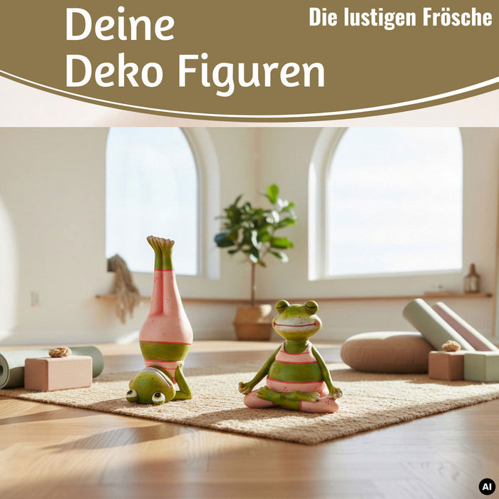 KI-generiertes Bild,2x XL Yoga Deko-Figuren Frösche Set 11cm Skulptur Gymnastik Feng Shui Deko-Objekt
