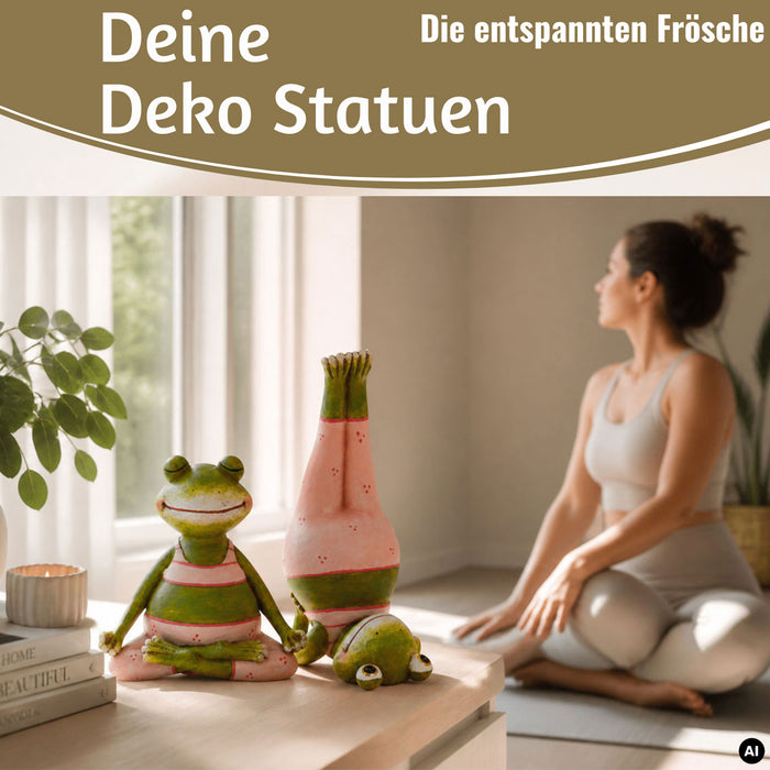 KI-generiertes Bild,2x XL Yoga Deko-Figuren Frösche Set 11cm Skulptur Gymnastik Feng Shui Deko-Objekt