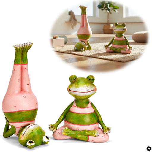 KI-generiertes Bild 2x Yoga Deko-Figuren Frösche XL Set 11cm Skulptur Gymnastik Feng Shui Garten Objekt