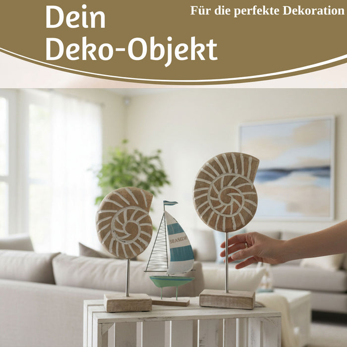 KI-generiertes Bild,Deko Objekt Set 2x Muscheln Sylt Mango Holz Sockel Säule Maritim Grau Weiß
