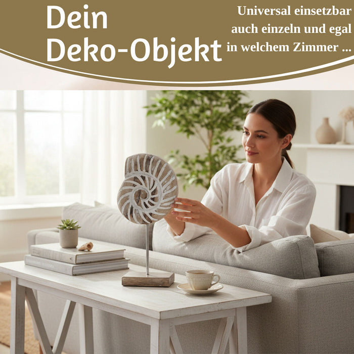 KI-generiertes Bild,Deko Objekt Set 2x Muscheln Sylt Mango Holz Sockel Säule Maritim Grau Weiß