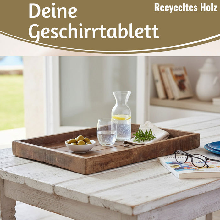 KI-generiertes Bild,Vintage Holz Serviertablett Unika 46x30cm Braun Tablett Küchentablett Ib Laursen