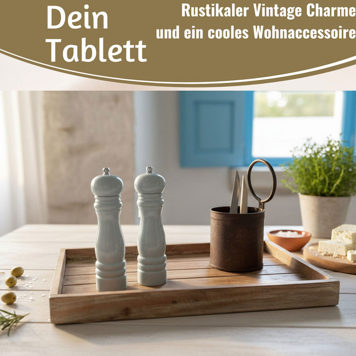KI-generiertes Bild,Vintage Holz Serviertablett Unika 46x30cm Braun Tablett Küchentablett Ib Laursen