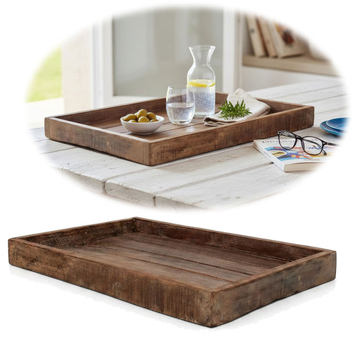 KI-generiertes Bild Vintage Holz Serviertablett Unika 46x30cm Recycelt Braun Tablett Küchentablett