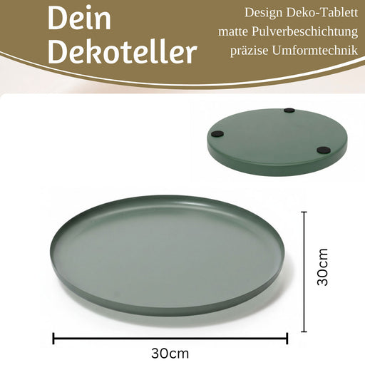 KI-generiertes Bild,Metall Deko Tablett Rund Ø 30cm Grün Dekoteller Kerzentablett Servierteller