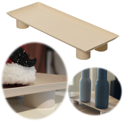 KI-generiertes Bild Metall Deko Tablett 34x13cm Beige Rechteck Füße Kerzentablett Servierteller