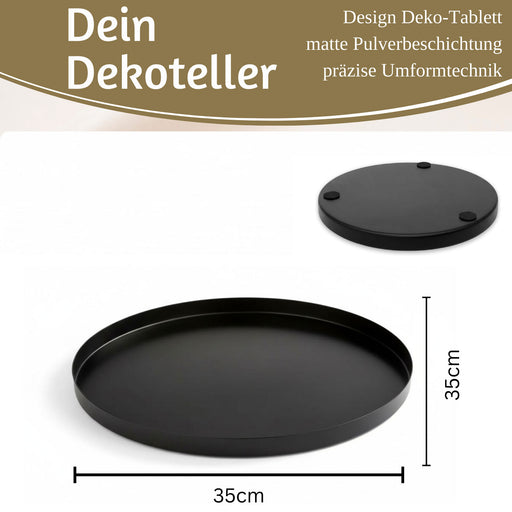 KI-generiertes Bild,Metall Deko Tablett Rund Ø35cm Schwarz Dekoteller Kerzentablett Servierteller