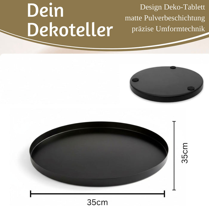 KI-generiertes Bild,Metall Deko Tablett Rund Ø35cm Schwarz Dekoteller Kerzentablett Servierteller