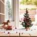 KI-generiertes Bild,Deko Weihnachtsbaum 60cm Grün Rot geschmückt Sockel Tannenbaum Tisch Dekoration