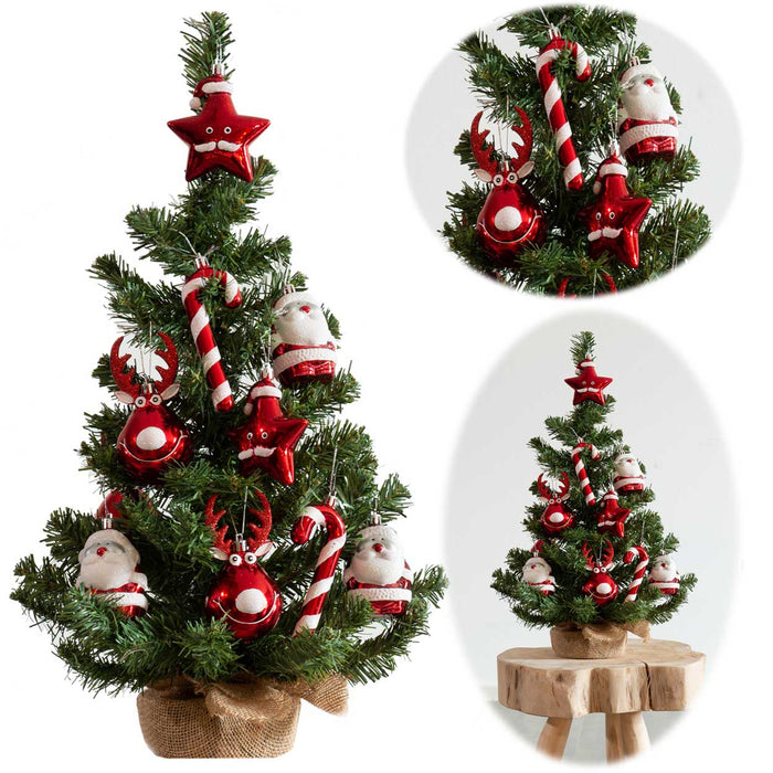 KI-generiertes Bild Deko Weihnachtsbaum 60cm Grün Rot geschmückt Sockel Tannenbaum Tisch Dekoration