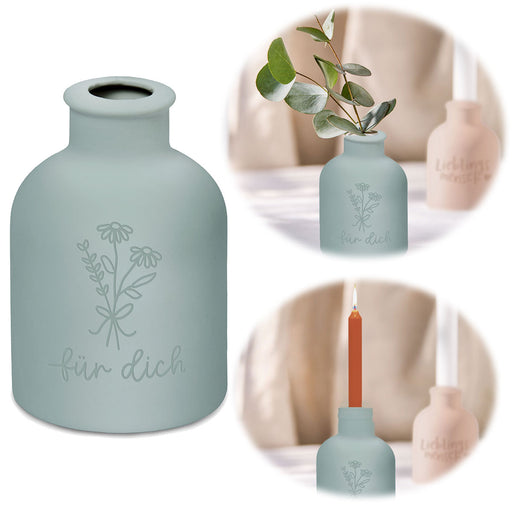 KI-generiertes Bild Design Tischvase Blumenvase Mint "Für Dich" Deko Väschen Kerzenständer