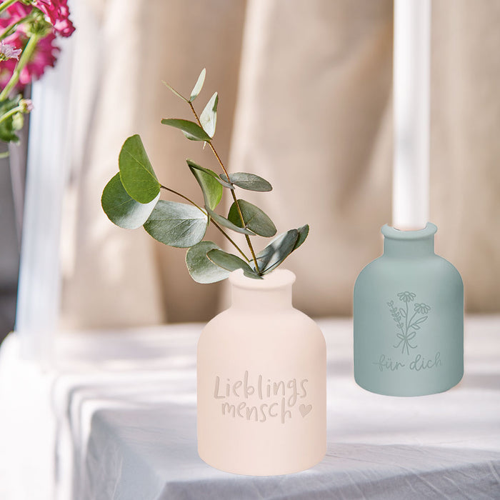 KI-generiertes Bild,Design Tischvase Blumenvase Rosa "Lieblingsmensch" Deko Väschen Kerzenständer