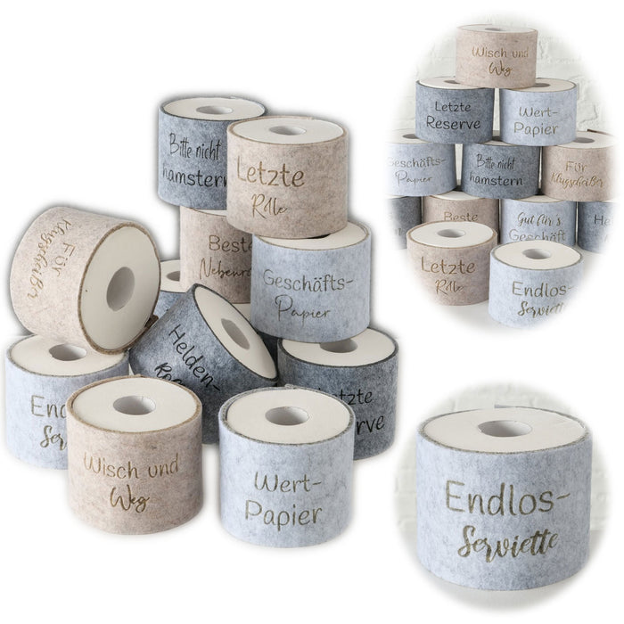 KI-generiertes Bild Toilettenpapier Banderole Endlos Serviette Filz Klohut Husse Klopapier Klorollen