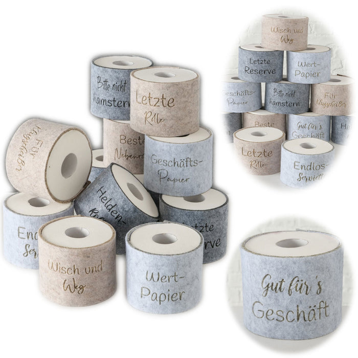 KI-generiertes Bild Toilettenpapier Banderole Gut fürs Geschäft Filz Klohut Husse Klopapier Klorolle