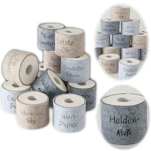 KI-generiertes Bild Toilettenpapier Banderole Helden-Rolle Filz Klohut Husse Klopapier Klorollen