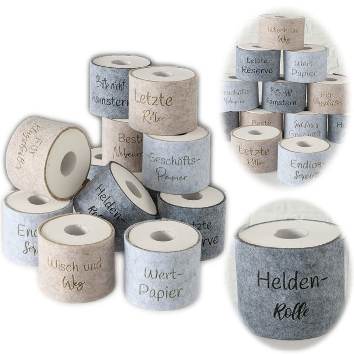 KI-generiertes Bild Toilettenpapier Banderole Helden-Rolle Filz Klohut Husse Klopapier Klorollen