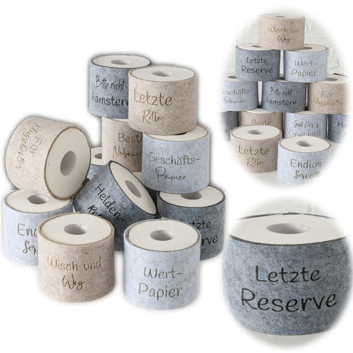 KI-generiertes Bild Toilettenpapier Banderole letzte Reserve Filz Klohut Husse Klopapier Klorollen