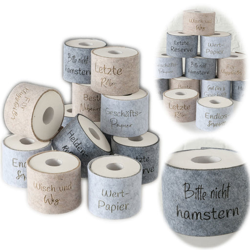 KI-generiertes Bild Toilettenpapier Banderole nicht hamstern Filz Klohut Husse Klopapier Klorolle