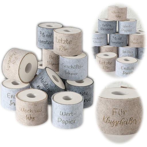 KI-generiertes Bild Toilettenpapier Banderole für Klugscheißer Filz Klohut Husse Klopapier Klorollen