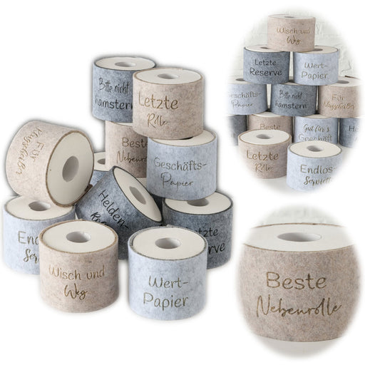 KI-generiertes Bild Toilettenpapier Banderole beste Nebenrolle Filz Klohut Husse Klopapier Klorollen