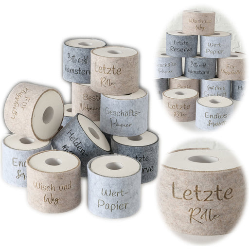 KI-generiertes Bild Toilettenpapier Banderole letzte Rolle Filz Klohut Husse Klopapier Klorolle