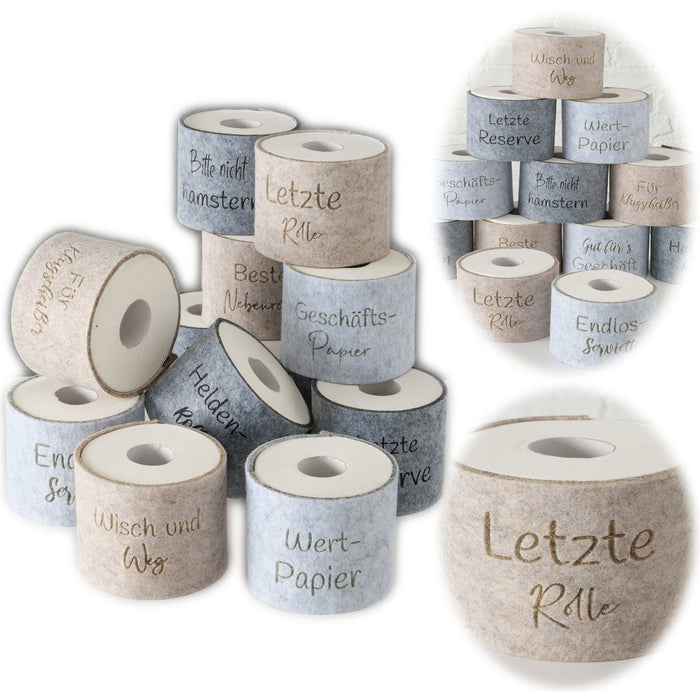 KI-generiertes Bild Toilettenpapier Banderole letzte Rolle Filz Klohut Husse Klopapier Klorolle