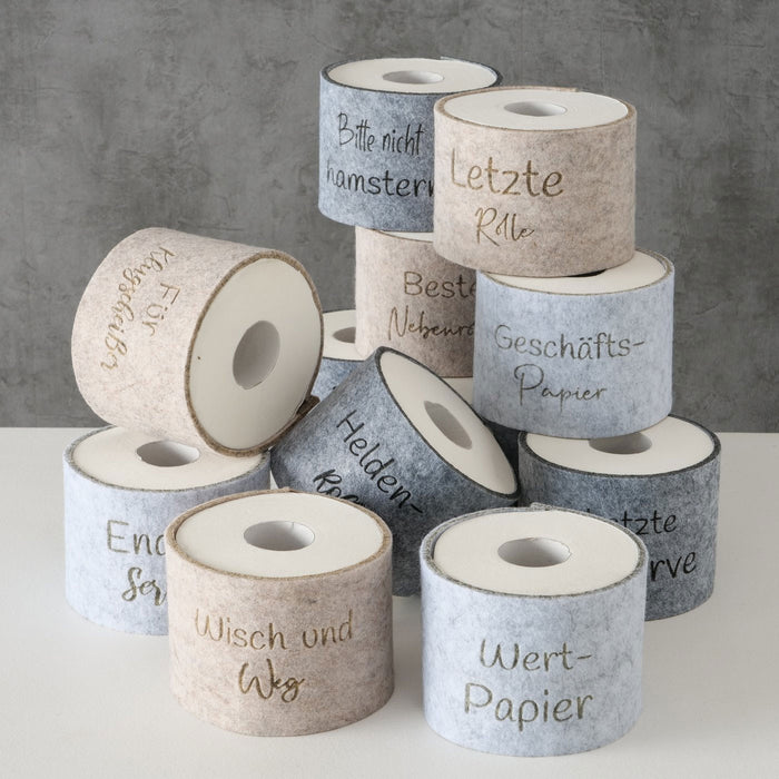 KI-generiertes Bild,Toilettenpapier Banderole nicht hamstern Filz Klohut Husse Klopapier Klorolle