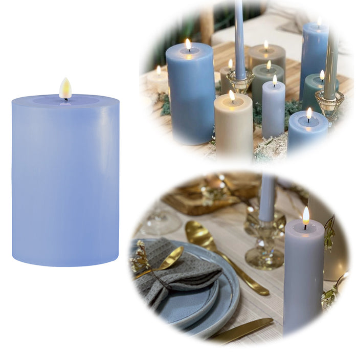 KI-generiertes Bild Real Flame 3D LED Stumpenkerze 10x7,5cm Blau Echtwachs flackernde Kerze
