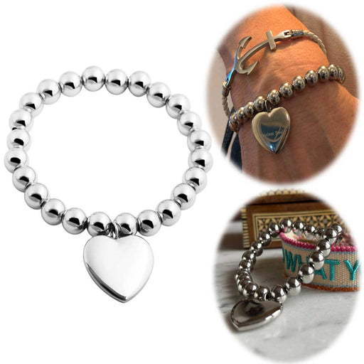 KI-generiertes Bild Elegantes Damen Kugelarmband 17cm Paris mit Herz Edelstahl Silber elastisch