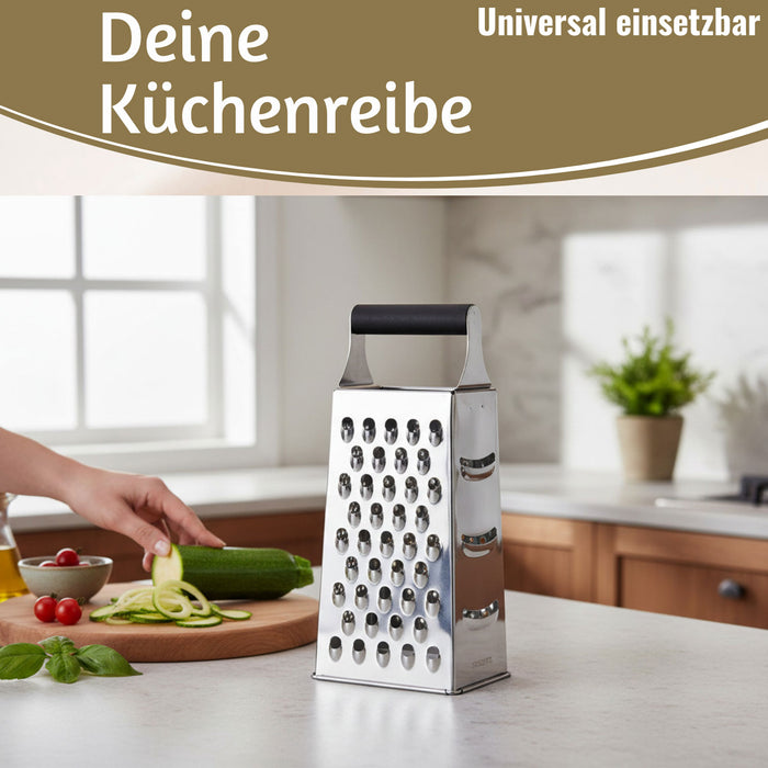 KI-generiertes Bild,Edelstahl Vierkantreibe Gemüsereibe 24cm 4 verschiedene Reibeflächen Gurkenhobel