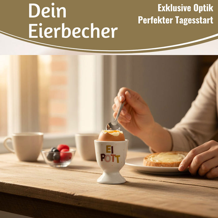 KI-generiertes Bild,Eierbecher Echt-Gold Spruch "Ei Pott" Gute Laune Eierhalter