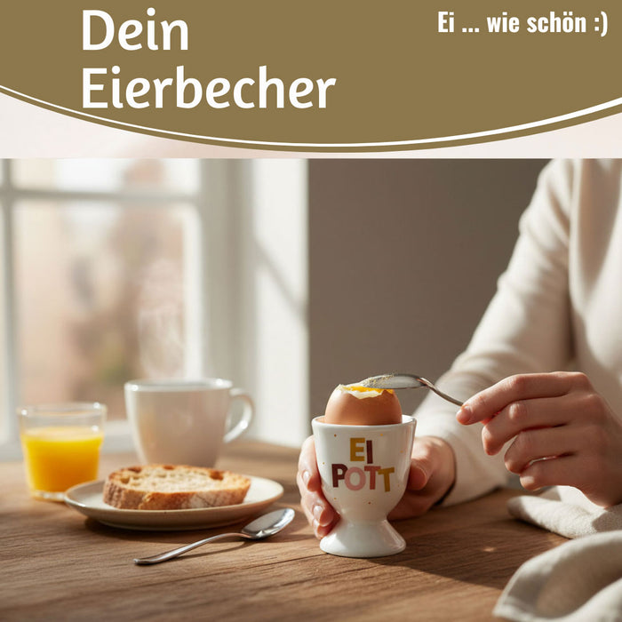 KI-generiertes Bild,Eierbecher Echt-Gold Spruch "Ei Pott" Gute Laune Eierhalter