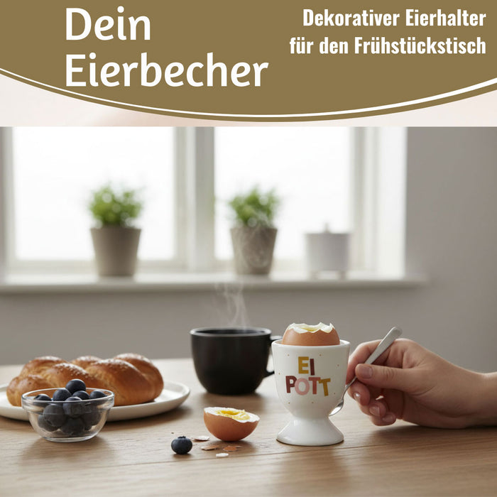 KI-generiertes Bild,Eierbecher Echt-Gold Spruch "Ei Pott" Gute Laune Eierhalter