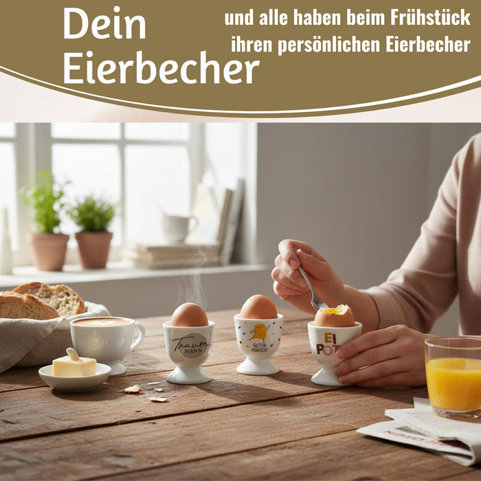 KI-generiertes Bild,Eierbecher Echt-Gold Spruch "Ei Pott" Gute Laune Eierhalter