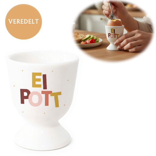 KI-generiertes Bild Eierbecher Echt-Gold Spruch "Ei Pott" Gute Laune Eierhalter