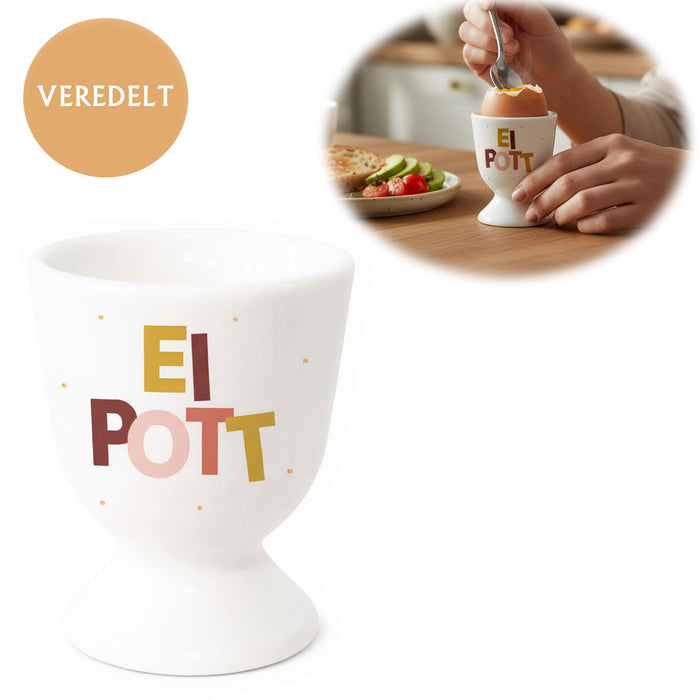 KI-generiertes Bild Eierbecher Echt-Gold Spruch "Ei Pott" Gute Laune Eierhalter