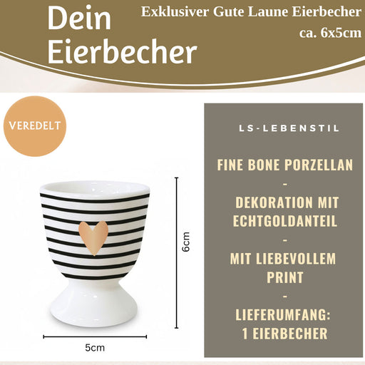 KI-generiertes Bild,Eierbecher Echt-Gold Motiv "Herz Gold" Schwarz Weiß Gute Laune Eierhalter