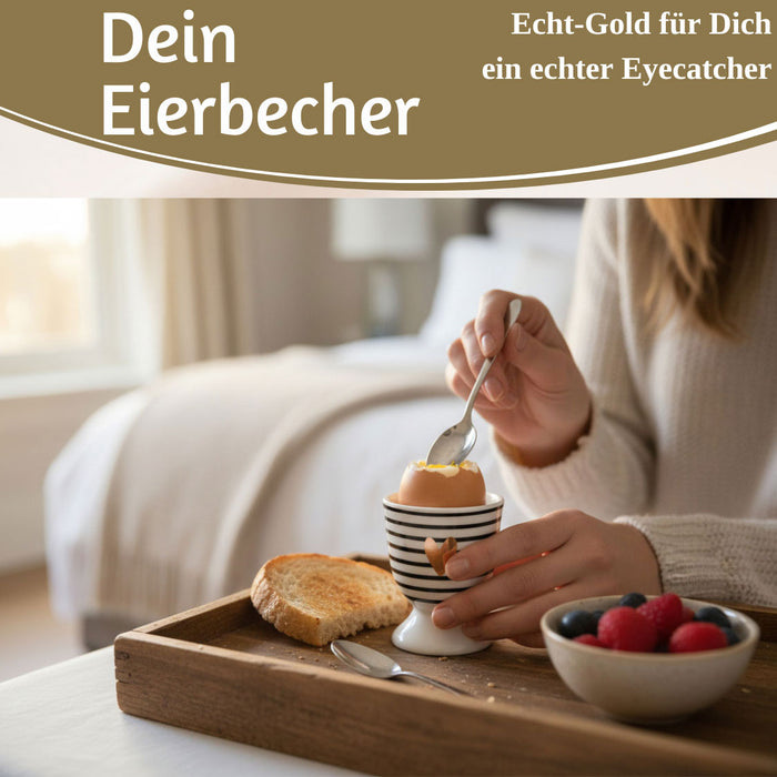 KI-generiertes Bild,Eierbecher Echt-Gold Motiv "Herz Gold" Schwarz Weiß Gute Laune Eierhalter