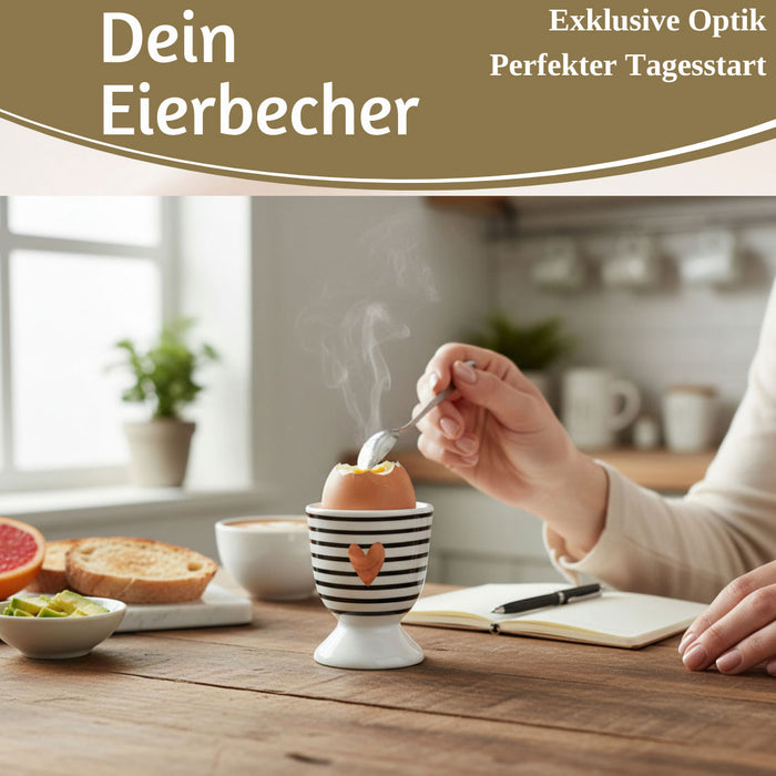 KI-generiertes Bild,Eierbecher Echt-Gold Motiv "Herz Gold" Schwarz Weiß Gute Laune Eierhalter