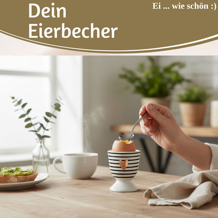 KI-generiertes Bild,Eierbecher Echt-Gold Motiv "Herz Gold" Schwarz Weiß Gute Laune Eierhalter
