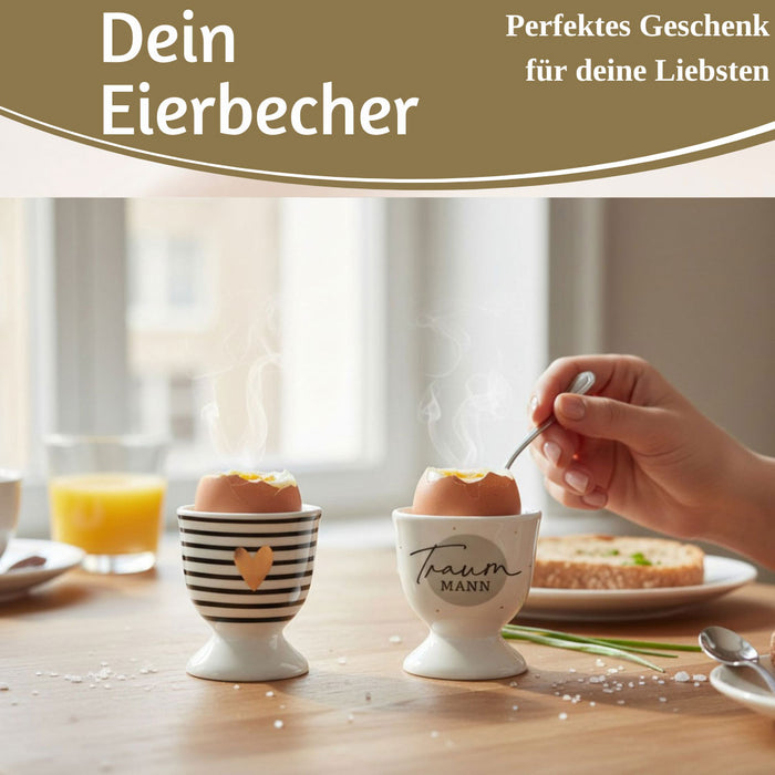 KI-generiertes Bild,Eierbecher Echt-Gold Motiv "Herz Gold" Schwarz Weiß Gute Laune Eierhalter