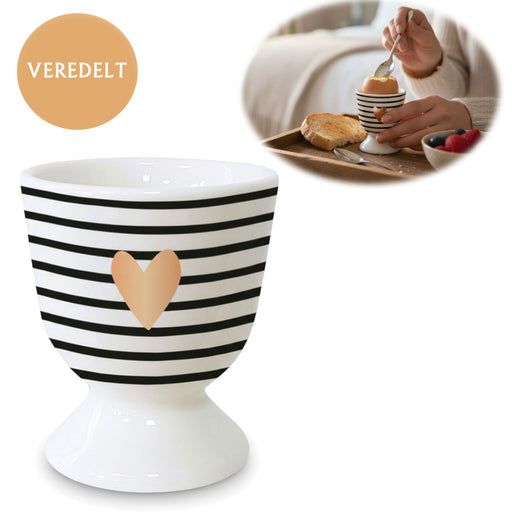 KI-generiertes Bild Eierbecher Echt-Gold Motiv "Herz Gold" Schwarz Weiß Gute Laune Eierhalter