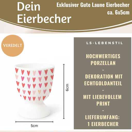 KI-generiertes Bild,Eierbecher Echt-Gold Motiv "Herzen / Liebe" Gute Laune Eierhalter